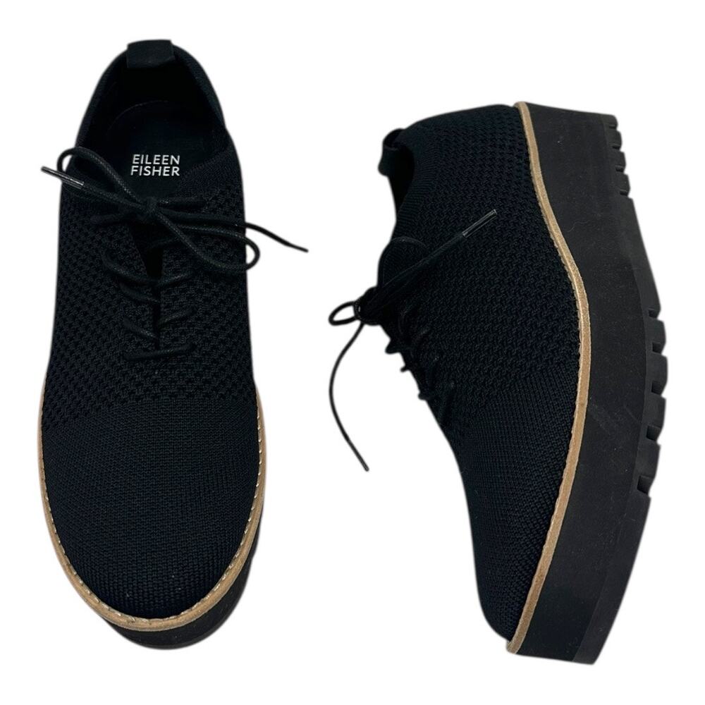 Eileen Fisher Black Knit Platform Sneakers Size 8.5